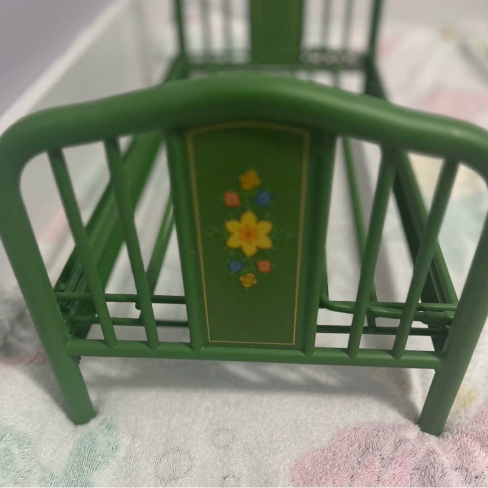 American Girl Green Doll Bed with Floral Design